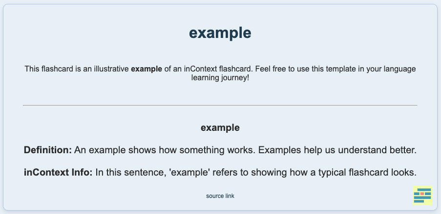 The back of an Anki card using the inContext card template.